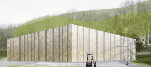 Visualisierung Szenario „Small“: Bühnenhaus mit geschlossenen Toren
