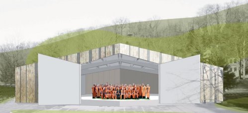 Visualisierung Szenario „Medium“: Tore halb geöffnet, Chor auf der Bühne